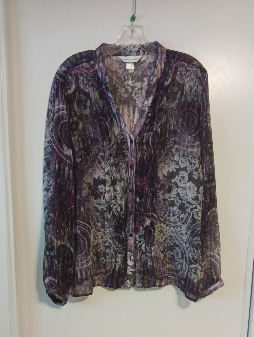 Christopher & Banks Lavender and Gray Floral Sheer Blouse